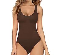 Generico Maillot de bain une pièce sexy col en U Bikini Push Up Plage Beachwear Monokini Maillot de bain contrôle du ventre Modeste Curvy de mer entiers Beachwear, Café, M