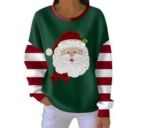 Generico Maillot de Noël Femme grande taille Léger Sweat Sans Capuche Tricot Renne Encolure dégagée Rouge Chandails De Noël Drôle Manches Longues Pull Père Noël T Shirt Élégant Méchant, vert, L