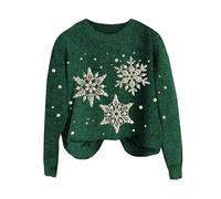 Generico Maillot de Noël Femme Méchant Rouge Sweats À Capuche Pull Renne Encolure dégagée Curvy Chandails de Noël Drôle à Manches Longues T-shirt Flocons de Neige T-shirts Drôle Élégant, vert, L