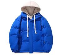 Genérico Manteau d'hiver pour homme Veste matelassée à capuche confortable et décontractée pour l'extérieur Vestes en plumes chaudes et épaisses Veste type pouf, bleu, XXXL