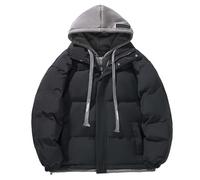 Genérico Manteau d'hiver pour homme Veste matelassée à capuche confortable et décontractée pour l'extérieur Vestes en plumes chaudes et épaisses Veste type pouf, Noir , L