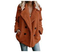 Generico Manteaux Femmes d'Hiver Élégant en Polaire, Sweat-shirt Teddy Confortable Cardigan Court Manteau Baggy Veste de Ski Femmes Offres avec Poches, Manteaux Fleece Vestes Trekking, Orange, M