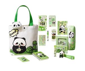 Generico Matériel Scolaire pour, Porte-Crayons Panda avec Porte-clés et Autocollants | Comprend des cahiers, des stylos, des règles pour étudier