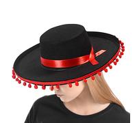 Generico Mexican Sombrero Hat - Large Mexican Sombrero Hat With Ball | Wide Brim Cosplay Costume | Festival Sombreros Party Hats With Pom-Poms Spanish Outfit Accessories For Men, Women & Festival