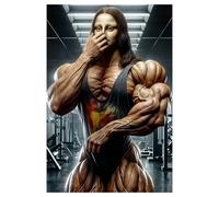 Generico Mona Lisa - Mona Lisa Muscle Fit drôle Mona Lisa Pincez, Humour Salle De Bains Mur Art | Rétro Toilettes Mur Décoration, Unique Salle De Bains Affiche Art Maison Décoration