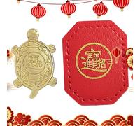 Generico Money Turtle - Golden Tortoise Guarding Praying Statue With Red Leather Cases | Metal Water Plate Living Wealth Health Good Luck Treasure Turtle Ornament And Others