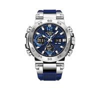 Generico Montre analogique numérique - 9,45 pouces étanche Wristwatch | Mens Fashion Double Display Luminous Sport Casual Business | Office Daily Commuting Travel Accessories, Silver Blue, Fare