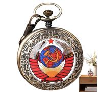 Generico Montre de poche vintage, montre de poche - échec marteau horloge vintage chiffres arabes, montres en relief, montre portable avec chaîne pour anniversaire, jour des pères, rouge,