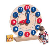 Generico Montre éducative pour - Montre de Lecture en Bois de 20 cm, éducative, activités de démonstration, 18 Cartes Pratiques pour, Apprentissage de la Classe Studio à la Maison