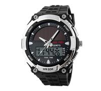 Generico Montre sport solaire pour hommes | ABS & PU, 9,5 in Strap, 44 mm Case, étanche 50 m | Affichage horaire, Luminous, Alarm, Date, Week | Outdoor Digital Wristwatch, argent, riferimento