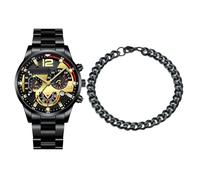 Genérico Montres pour hommes, hommes Montres en acier inoxydable, Montre de - Calendrier Business Wristwatch avec bracelet pour anniversaire, anniversaire, fête des pères, Saint-Valentin, Noir