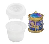 Generico Moule de pot en résine époxy Moule de boîte en silicone Modèle carrousel avec couvercles Facile à déformer Stampos à bijoux époxy avec couvercle pyramide