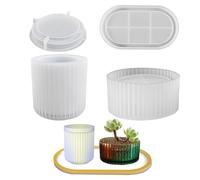 Generico Moule en silicone pour pot de fleurs - Lot de 4 moules en forme de vase rayé | Moules en résine époxy, moules multi-usages pour béton, ciment, résine, argile, plâtre et décoration d'intérieur