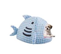 Generico Niche à chat en forme de requin - abri doux 48 x 45 x 32 cm, en velours de, structure fermée chaude avec intérieur en éponge hautement élastique | pour animaux domestiques pour Inte
