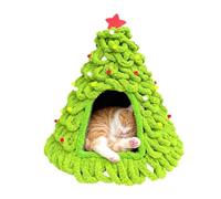 Generico Niche pour chats de Noël - Chaud en tricot avec motif en forme d'arbre - Niche chaude à thème de Noël pour chats - pour chiot, animaux domestiques, petits extérieurs, maison d'hiver