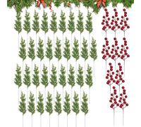 Generico Noël 26,7 cm - branches de sapin avec baies rouges, ABS | Décoration de branches d'arbre de Noël, feuilles vertes, de cyprès pour guirlandes de bricolage, décorations de table, bouquet, fêtes
