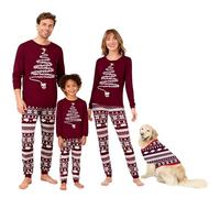 Generico Noël Pyjama Famille Ensembles Correspondants Couple Pyjama de Noël Coordonné Encolure dégagée Deux Pièces Pyjama Enfant Coton T-shirt Et Pantalon Confortable Manches Longues Noël Pyjama