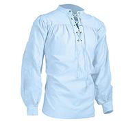 Generico Oktoberfest Moyen Age Pirate Costume Classique Doux Style Boho avec Lacets Renaissance Vintage Top Cosplay Streetwear Plage Col Haut Léger pour Loisirs, bleu ciel, L
