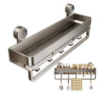 Genérico Organisateur de douche - Étagère de rangement murale en acier au carbone de 648 g | Organisateur d'étagère de douche en ABS avec fourchette shampooing à 5 crochets pour