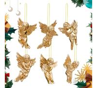 Generico Ornements de poupées Ange - Anges suspendus de Noël - 6 pièces d'anges à accrocher à l'arbre de Noël, décorations de fête de Noël, beau design d'ange, argent/or, Fare riferimento alla
