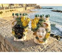 Generico Paire de têtes de mûres en céramique sicilienne de Caltagirone réalisées et décorées à la main par les potiers de Caltagirone tulipes h20 cm (Tulipes jaunes)