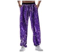 Genérico Pantalon à paillettes pour homme Déguisement hippie de carnaval rétro Pantalon évasé Pantalon disco à paillettes Tenue des années 80 pour carnaval, violet, S