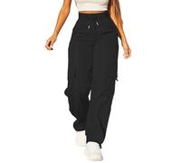 Generico Pantalon cargo pour femme d'été taille haute respirant pantalon ample léger de sport avec muets, poches Streetwear avec poches latérales pantalon confortable Y2k Trekking Jogging Pants