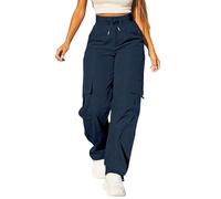 Generico Pantalon cargo pour femme d'été taille haute respirant pantalon ample léger de sport avec muets, poches Streetwear avec poches latérales pantalon confortable Y2k Trekking Jogging Pants