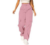 Generico Pantalon cargo pour femme d'été taille haute respirant pantalon ample léger de sport avec muets, poches Streetwear avec poches latérales pantalon confortable Y2k Trekking Jogging Pants, rose