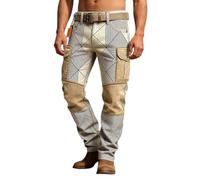 Generico Pantalon Cargo pour Homme à Jambe Droite coupe Large Multi Poche Casual Pantalon Long pour Printemps et Automne Vêtements Quotidiens Style Mythologie Nordique rétro, gris clair (ral 7035