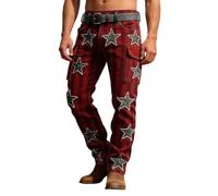 Generico Pantalon Cargo pour Homme à Jambe Droite coupe Large Multi Poche Casual Pantalon Long pour Printemps et Automne Vêtements Quotidiens Style Mythologie Nordique rétro, rouge, XL