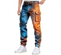 Generico Pantalon cargo pour homme imprimé crânes 3D de travail slim fit militaire avec poches latérales multipoches pantalon gothique pantalon Jésus long durable et confortable pour la randonnée en