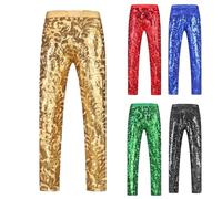 Genérico Pantalon de club de nuit pour homme ajusté brillant Pantalon de danse de rue avec revêtement or métallique pour performances sur scène, or, XL