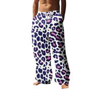 Generico Pantalon de sport pour homme, fleurs léopard d'été élastiques à la taille avec poches hippie pantalon pyjama pantalon moto d'été percé costume pour fête masque de la Saint-Valentin, bleu, XXL