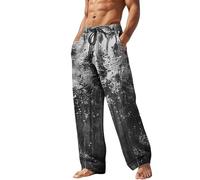 Generico Pantalon en lin pour homme confortable en coton et lin pantalon long ample décontracté d'été pantalon avec cordon de serrage élastique à la taille respirant pantalon de yoga classique lâche