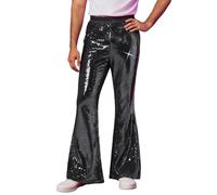 Genérico Pantalon évasé pour homme années 70 Tenue brillante Hippie Disco Pantalon de jazz Pantalon de danse festive Vêtements de club de nuit Pantalon à paillettes, Noir , S