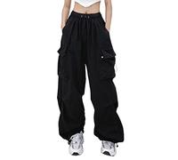 Generico Pantalon Femme Cargo Larges Casual D'Été Pantalon Cargo Sport Taille Haute Pantalon avec Muti-Taxes À Séchage Rapide Vintage Pantalon Confortable Baggy Streetwear Combat Pantalon, Noir , S