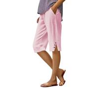 Generico Pantalons Femmes Été Coton Et Lin au Genou Capri Bermuda Élégants Décontractés Larges Pantalons 7/8 Grandes Tailles Élastique Shorts Femmes Légers Confortables Taille Haute Pantalons de Plage