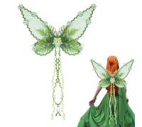 Generico Papillon - Papillon avec Fleurs et Feuilles 3D - Accessoire pour Costume pour Filles Halloween Carnaval Cosplay, vert, L