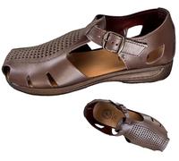Generico Patrizia Azzi Arizona 7399, Sandales Homme en Cuir Marron avec Boucle, Semelle en PU, 100% Made in Italy, marron, 42 EU