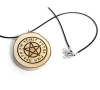 generico Pendentif en bois naturel avec pentacle runique clair, unica, Bois, Bois