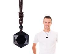 Genérico Pendentif hexagonal en obsidienne - Collier en pierre noire de 3 cm, pendentif protectrice, bijou /collier de protection naturel pour hommes et femmes, ensemble cadeau D