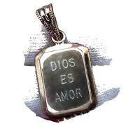 Genérico Pendentif rectangulaire en argent avec inscription « Dieu is love », style religieux, pendentif avec baguette décorative