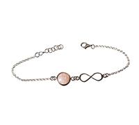 Genérico Perlascarel Bracelet infini en argent sterling, amour éternel et quartz rose naturel cabochon rond de 8 mm. Longueur du bracelet 17 à 19 cm par chaîne d'extension et coffret cadeau