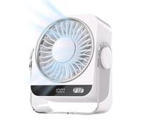 Genérico Petit ventilateur de table portable - 5 vitesses réglables, rechargeable, rotatif, pour appartement, bureau, école, salle de classe, salon, chambre, chambre à coucher