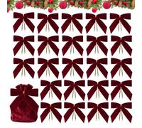 Generico Petits Noël en velours - 24 pièces ornement d'arbre rouge, cravate pour les vacances saisonnières, accents suspendus décoratifs, élégant aménagement paysager pour la maison extérieure pour