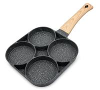 Generico Poêle à 4 compartiments pour œufs, crêpes et petit-déjeuner, poêle multifonction avec poignée effet bois, poêle divisée pour préparer plus d'aliments, pour œufs, crêpes, légumes et petites