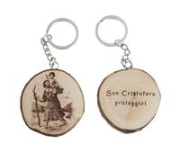 Generico Porte-clés en bois naturel avec Saint Christophe, protecteur des voyageurs, Bois de Laurocéraso, Taille Unique