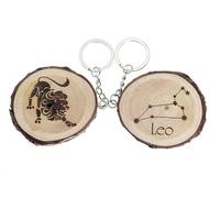 Generico Porte-clés en bois naturel avec symbole astrologique du Lion et constellation Leo, marron, Taille Unique