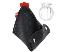 Generico Porte-monnaie en forme d'animal - En peluche en forme de coq, Noir | Étui pour écouteurs et câble de données en polyuréthane avec texture litchi Mini portefeuille en cuir | Porte-clés avec